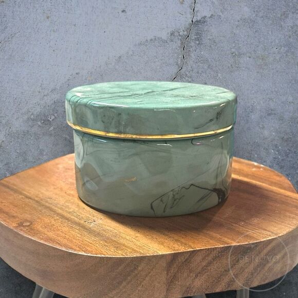 Mid Century Modern Style Green Marble Painted Porcelain Jewelry Box - Picture 2 of 6